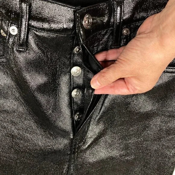 We the Free People Shiny Black Jeans, Size 27, Coated Faux Leather, Skinny - Picture 5 of 14